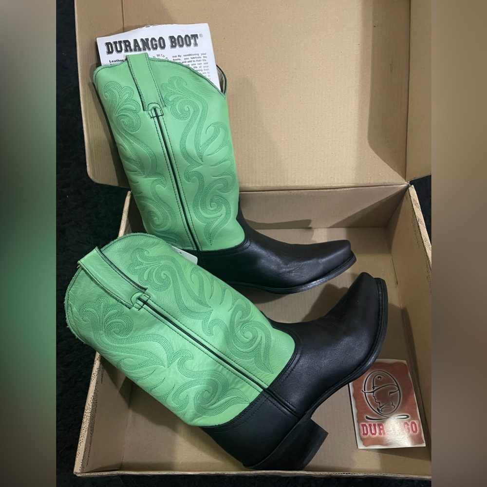 Durango Vintage Black and Mint Green Neon Western Boots Christi New in Box